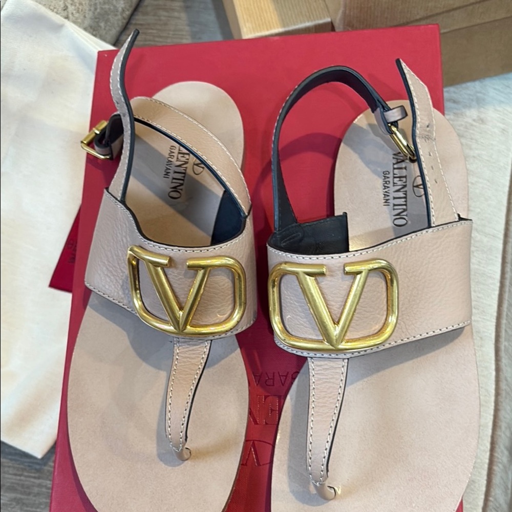 Valentino Beige Sandals with Gold Accents